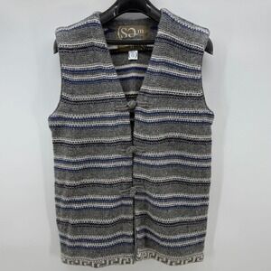 Vintage Semantiks Wool Striped Knit Vest Sleeveless Button Up Sweater Size Small